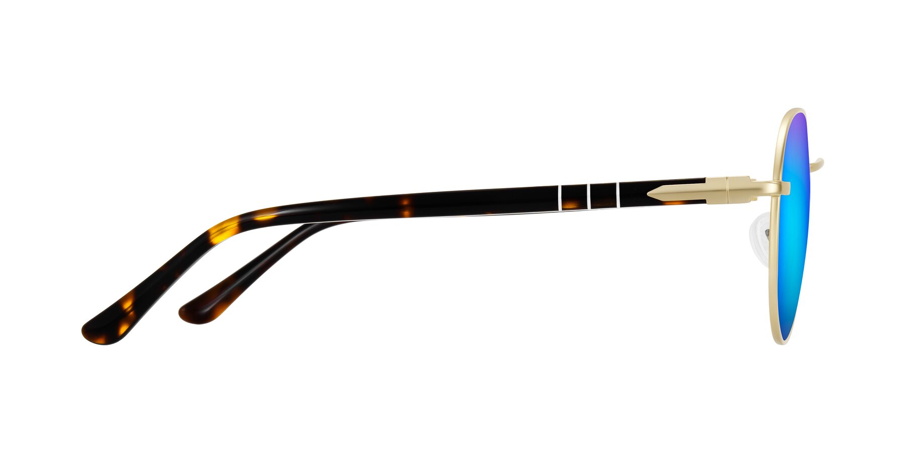 Side of Qeenah in Gold with Blue Mirrored Lenses