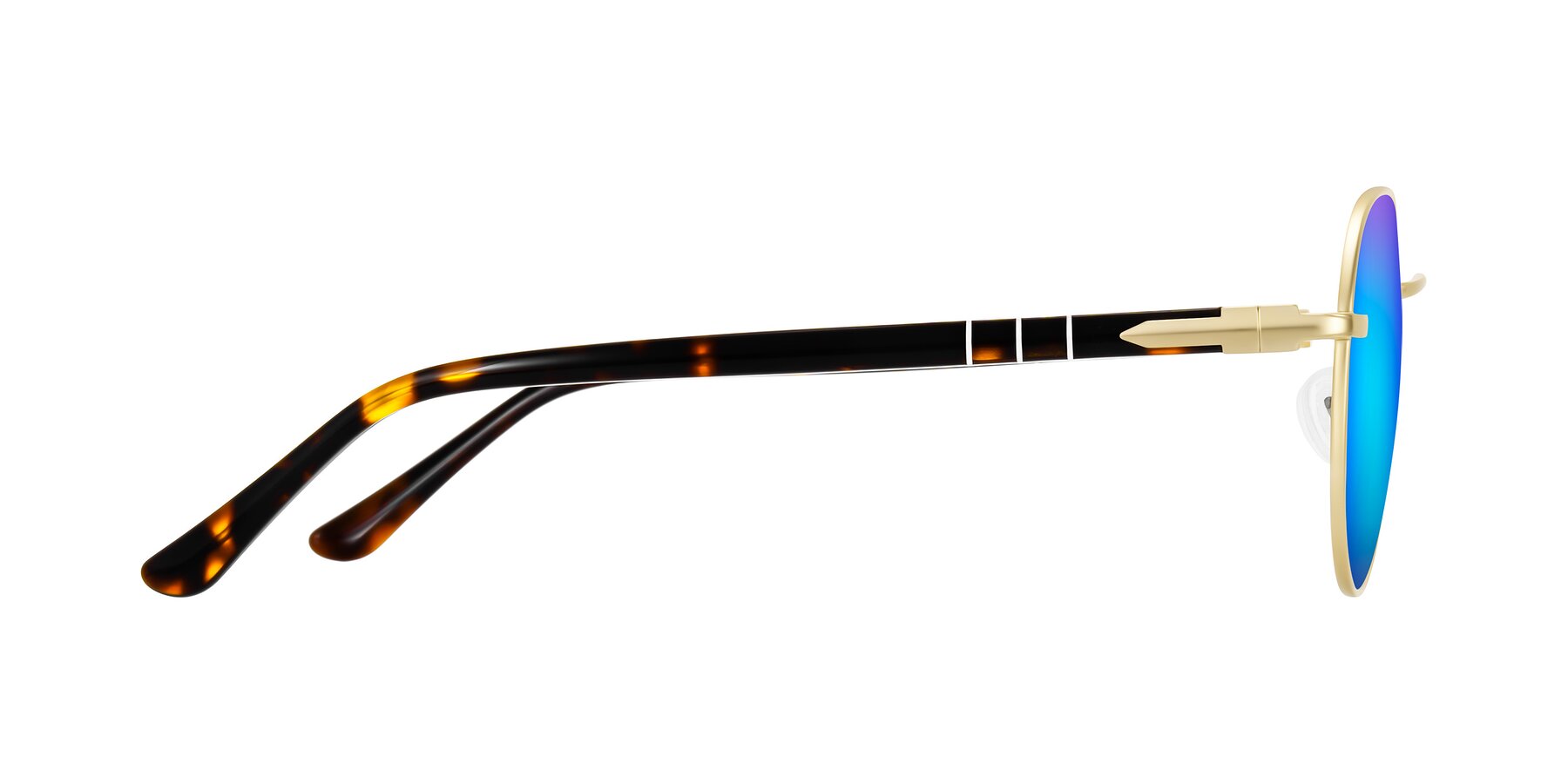 Side of Qeenah in Gold with Blue Mirrored Lenses