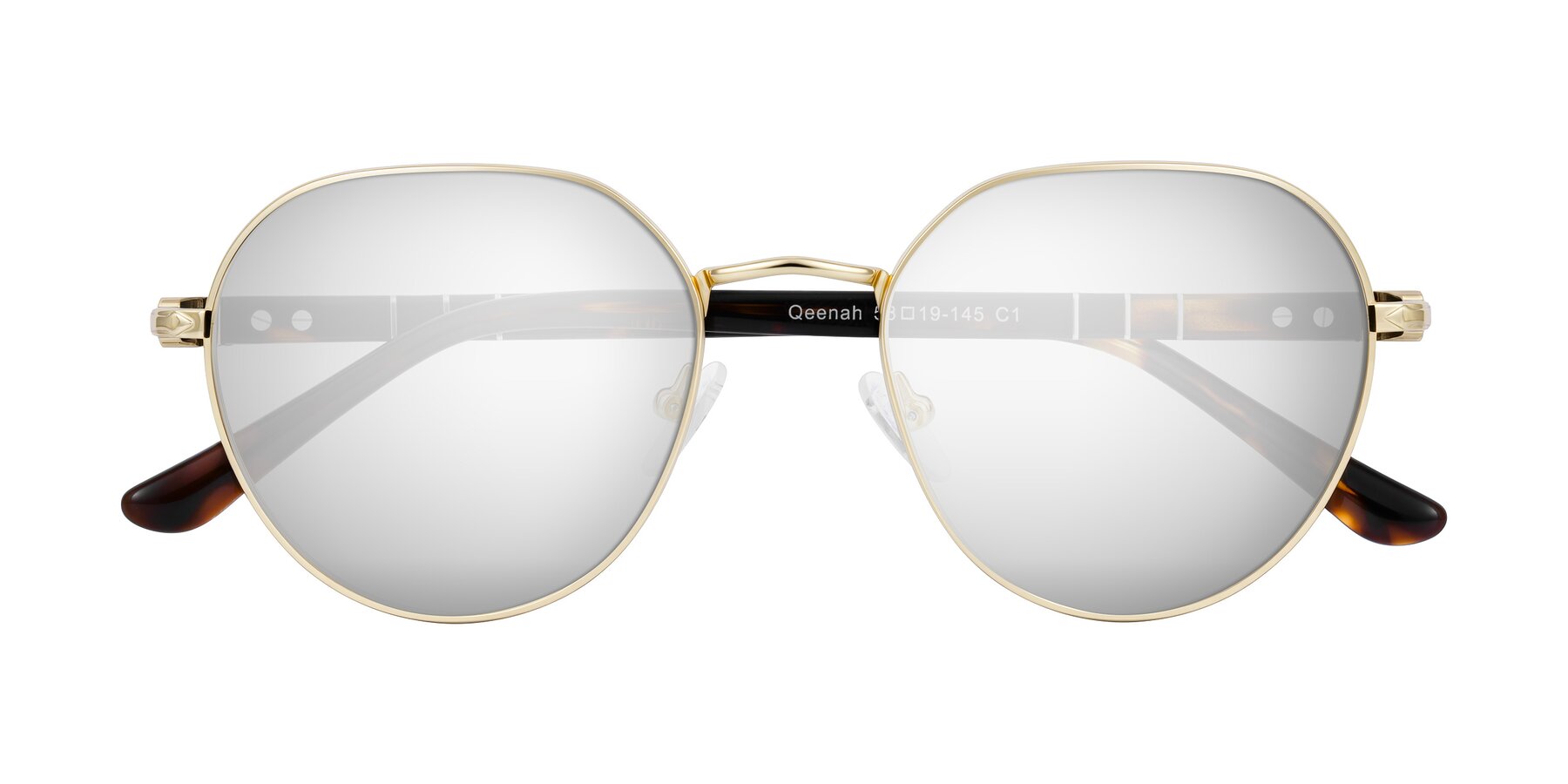 Folded Front of Qeenah in Gold with Silver Mirrored Lenses
