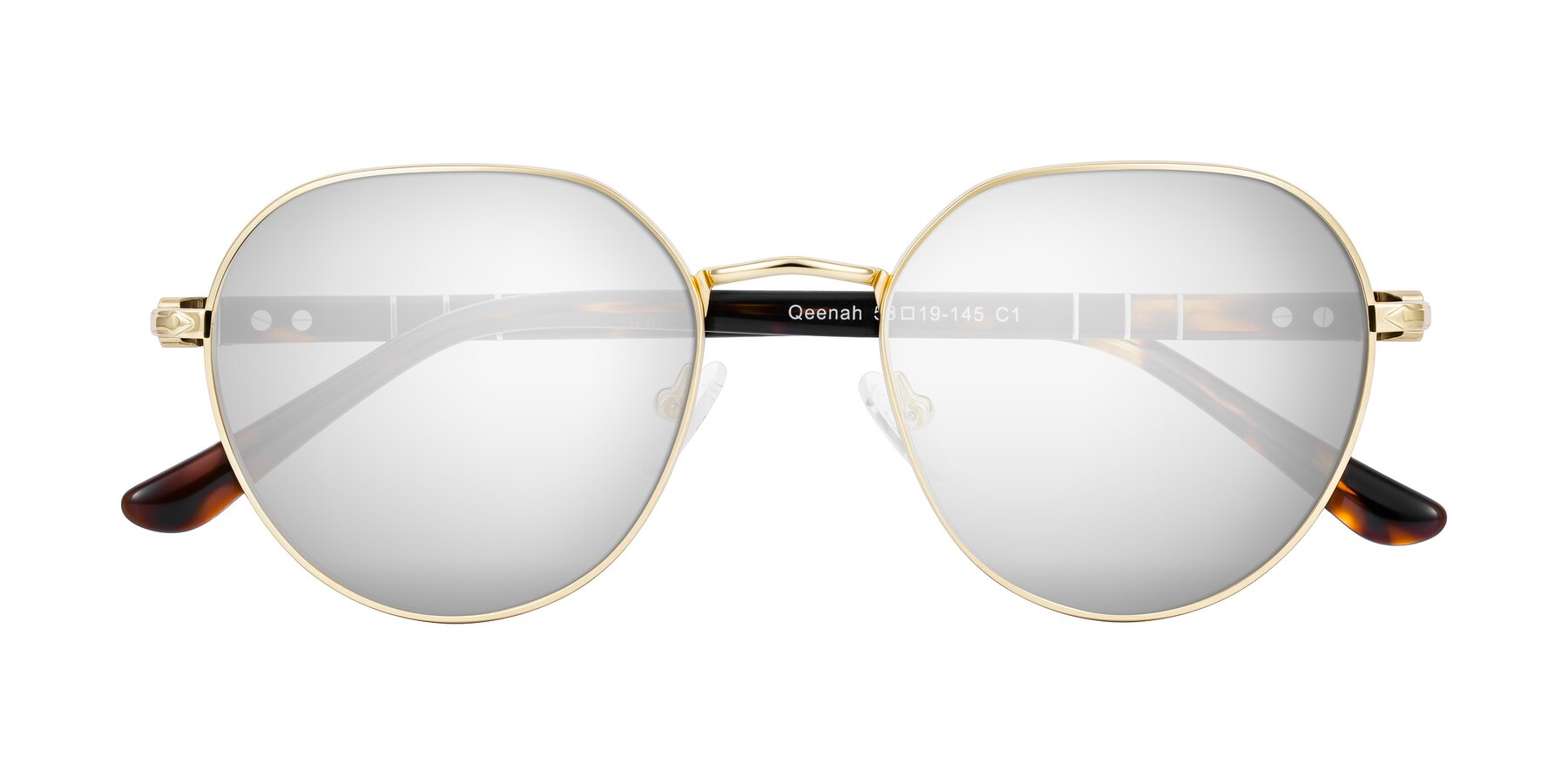 Folded Front of Qeenah in Gold with Silver Mirrored Lenses