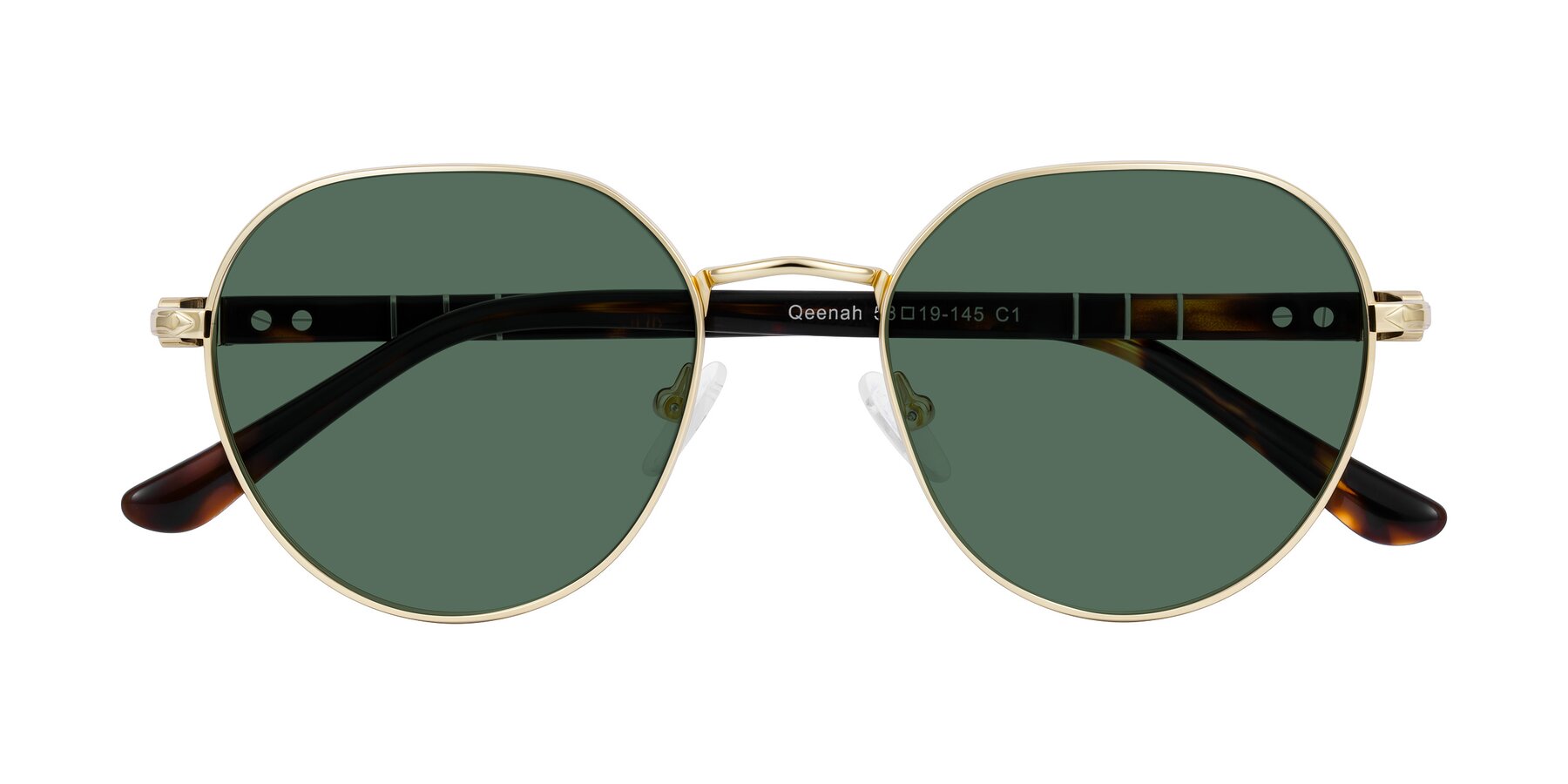 Folded Front of Qeenah in Gold with Green Polarized Lenses