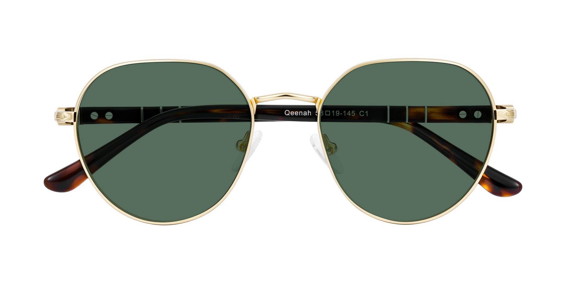 Folded Front of Qeenah in Gold with Green Polarized Lenses