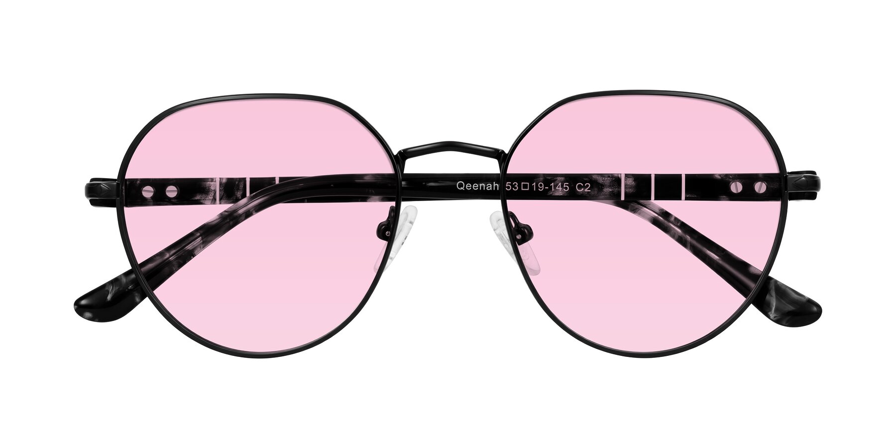 Folded Front of Qeenah in Black with Light Pink Tinted Lenses