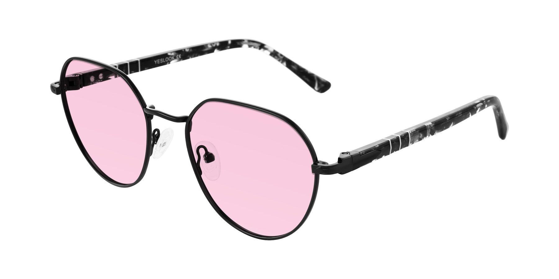 Angle of Qeenah in Black with Light Pink Tinted Lenses