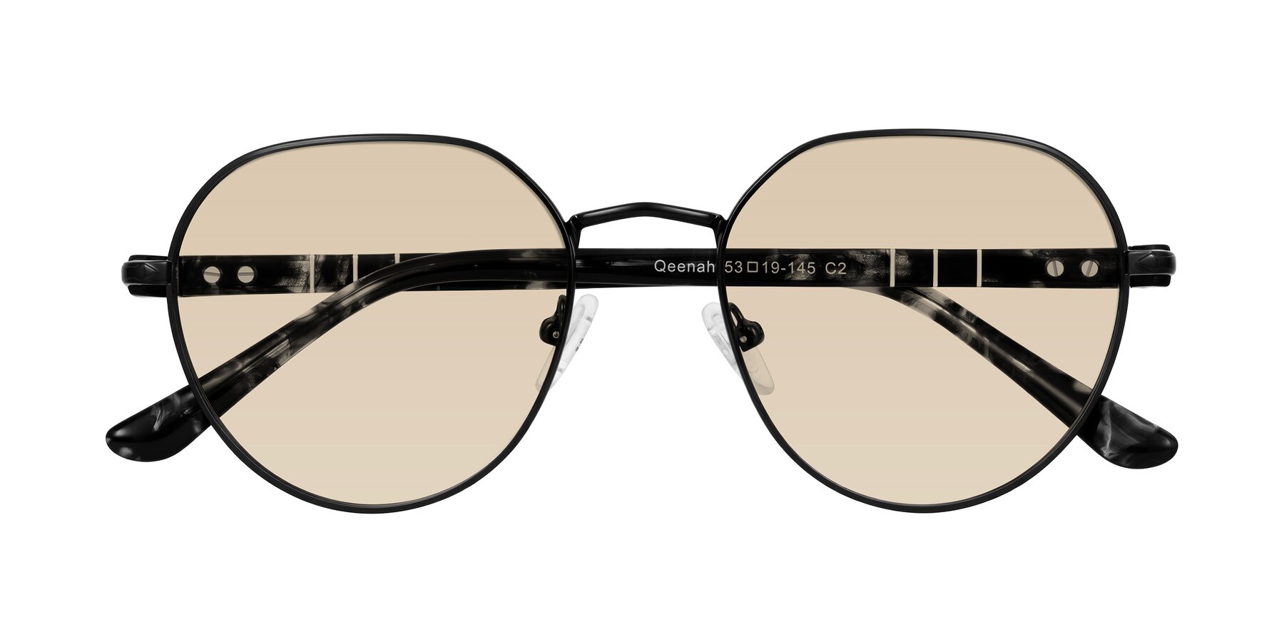 Folded Front of Qeenah in Black with Light Brown Tinted Lenses