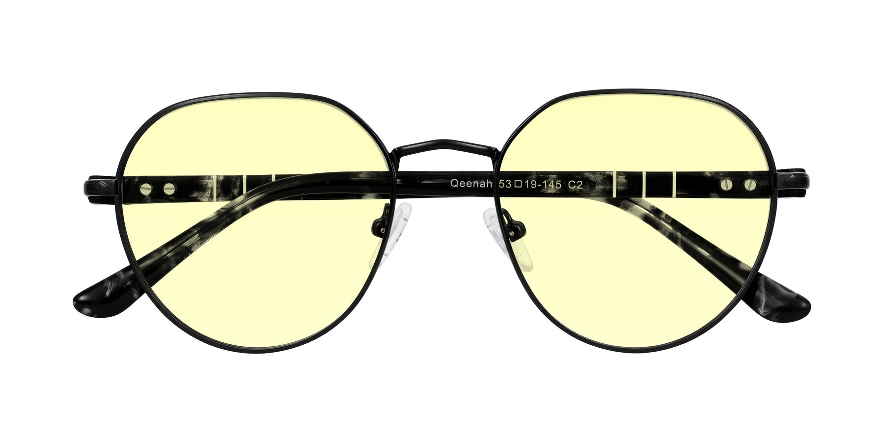 Folded Front of Qeenah in Black with Light Yellow Tinted Lenses