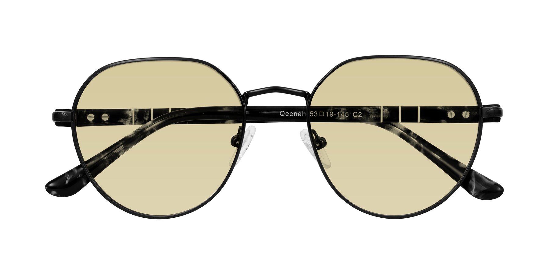 Folded Front of Qeenah in Black with Light Champagne Tinted Lenses