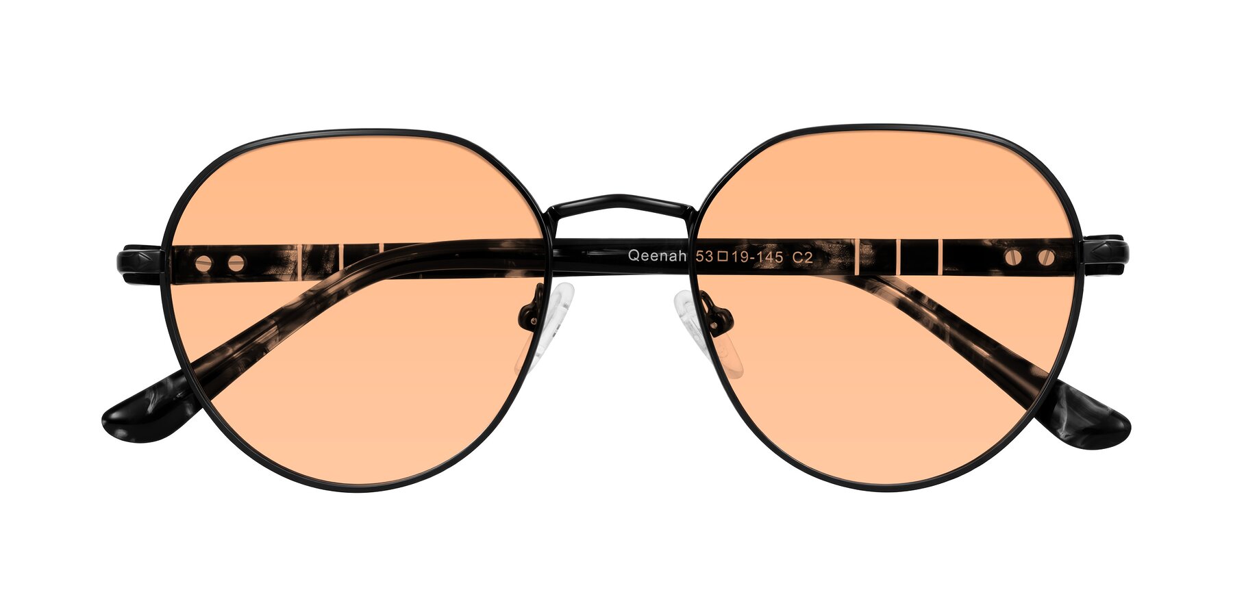 Folded Front of Qeenah in Black with Light Orange Tinted Lenses