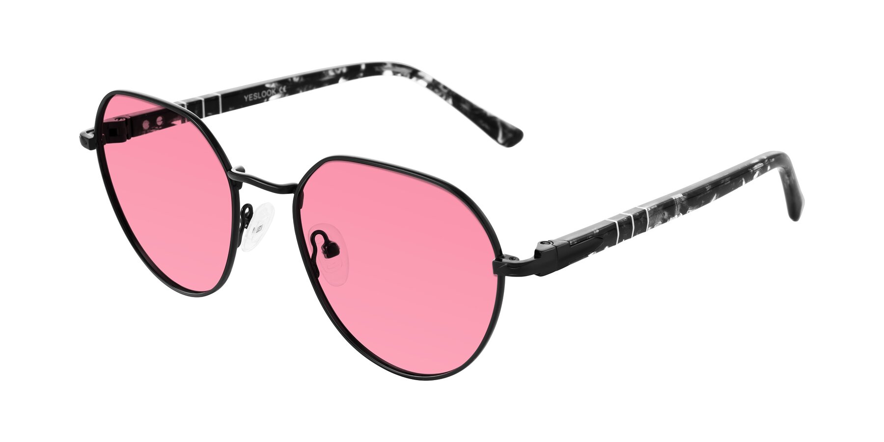 Angle of Qeenah in Black with Pink Tinted Lenses