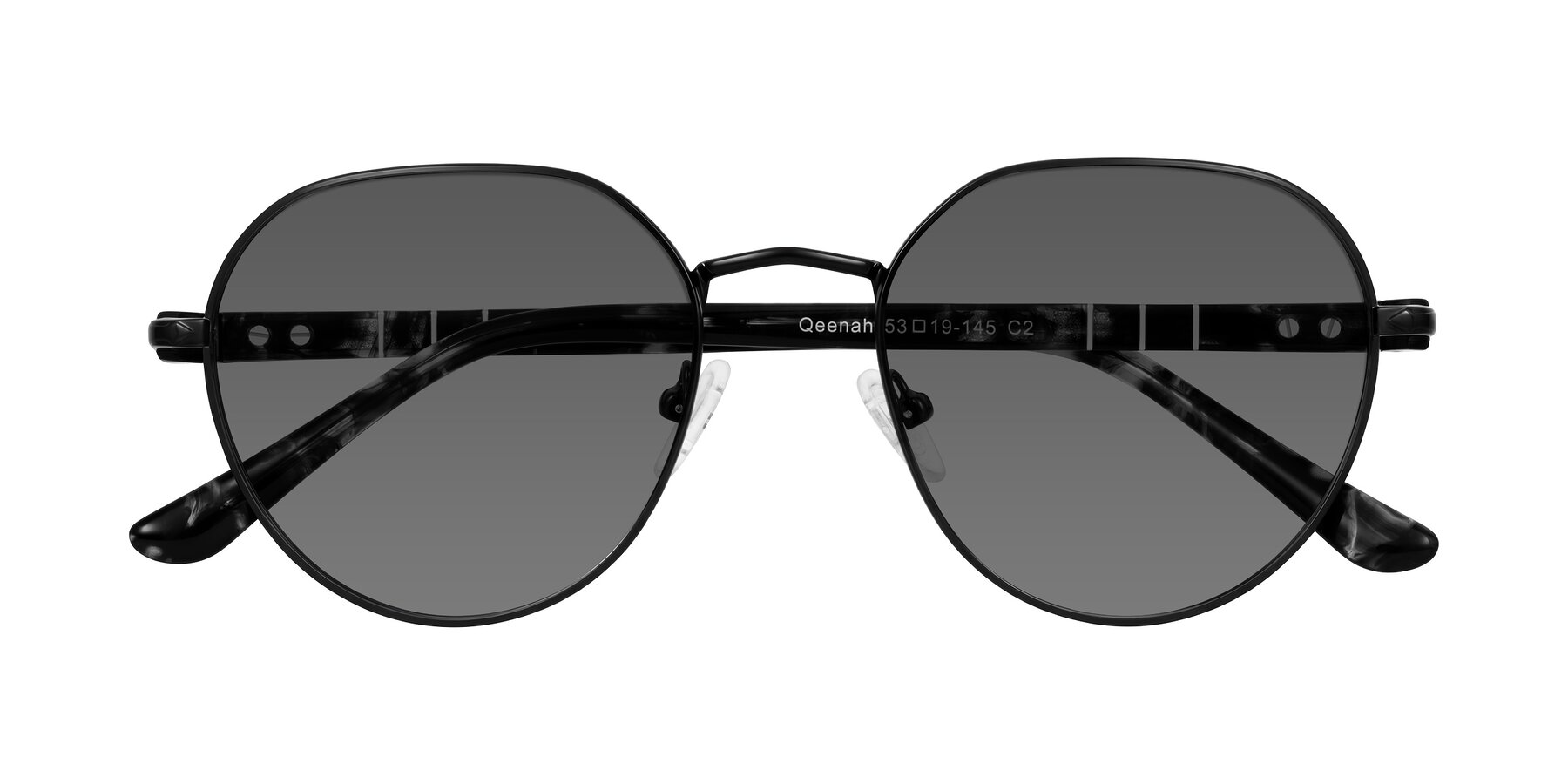 Folded Front of Qeenah in Black with Medium Gray Tinted Lenses