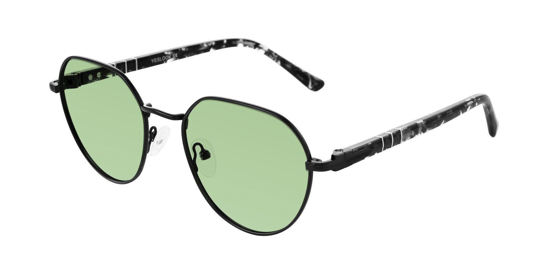 Angle of Qeenah in Black with Medium Green Tinted Lenses