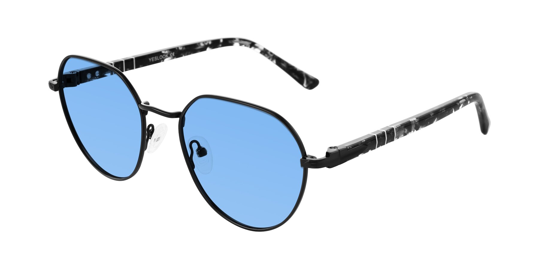 Angle of Qeenah in Black with Medium Blue Tinted Lenses