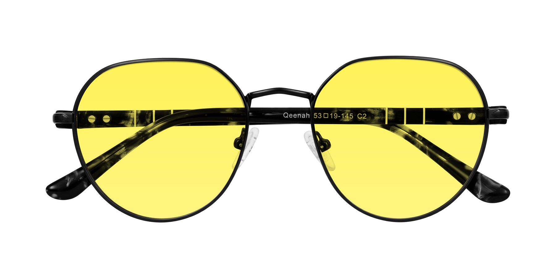 Folded Front of Qeenah in Black with Medium Yellow Tinted Lenses