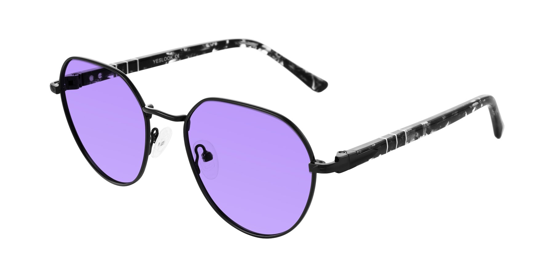 Angle of Qeenah in Black with Medium Purple Tinted Lenses