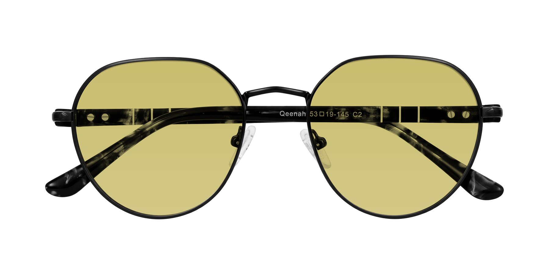 Folded Front of Qeenah in Black with Medium Champagne Tinted Lenses
