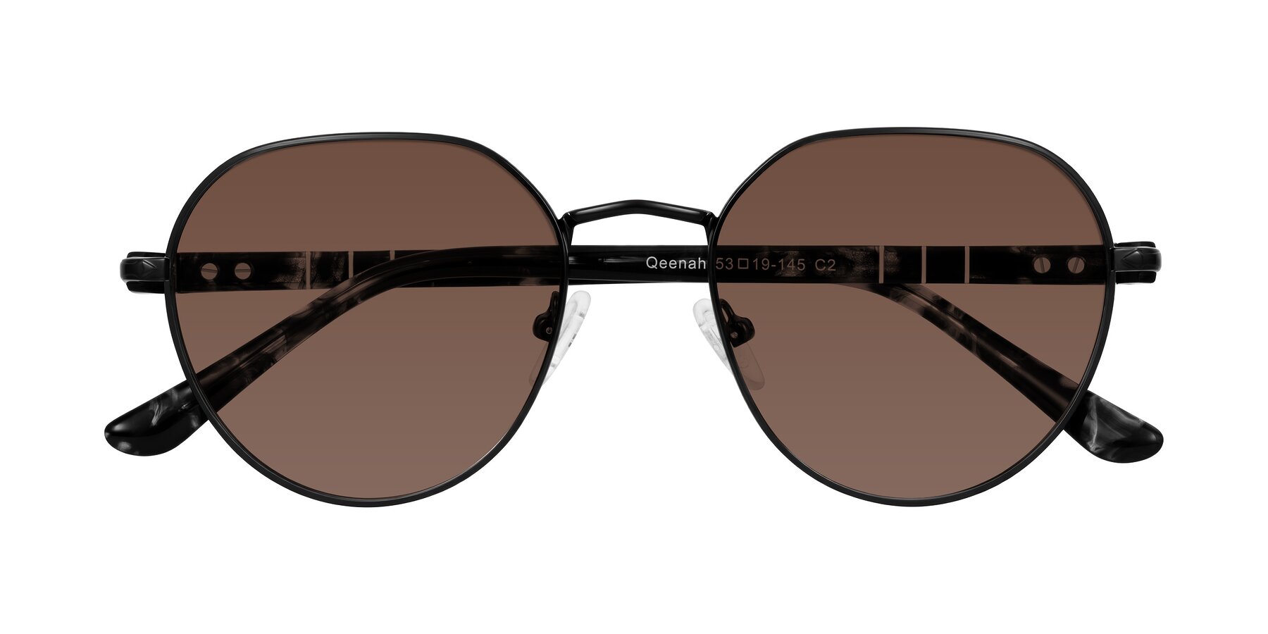 Folded Front of Qeenah in Black with Brown Tinted Lenses