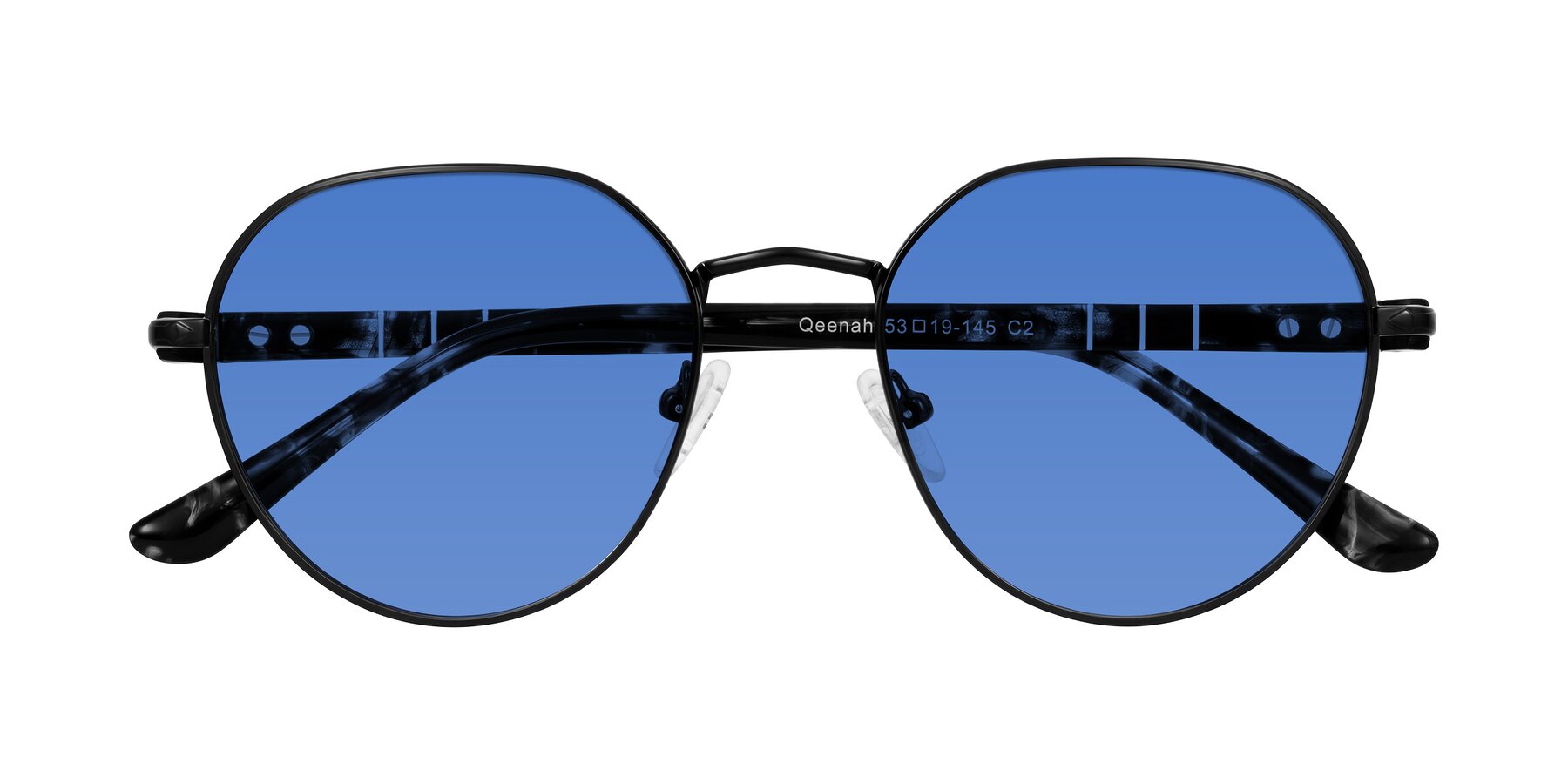 Folded Front of Qeenah in Black with Blue Tinted Lenses