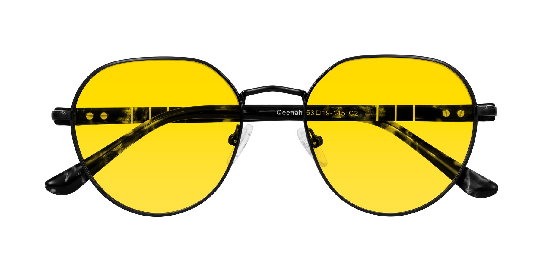 Folded Front of Qeenah in Black with Yellow Tinted Lenses