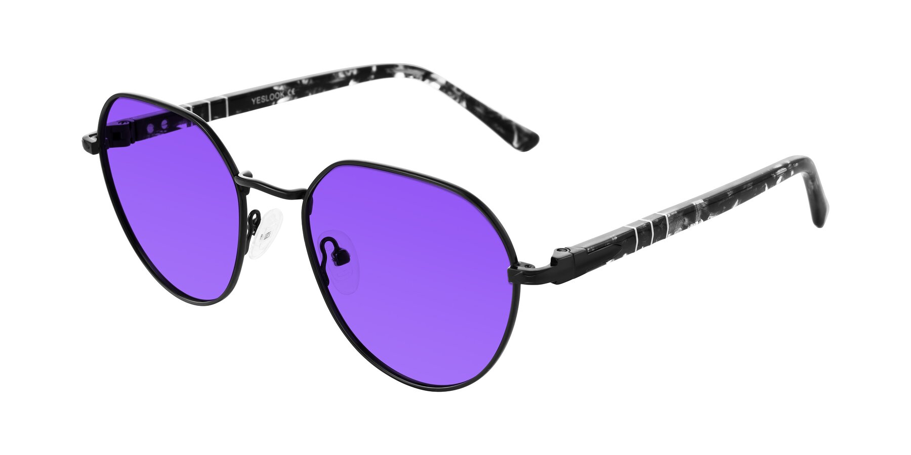 Angle of Qeenah in Black with Purple Tinted Lenses