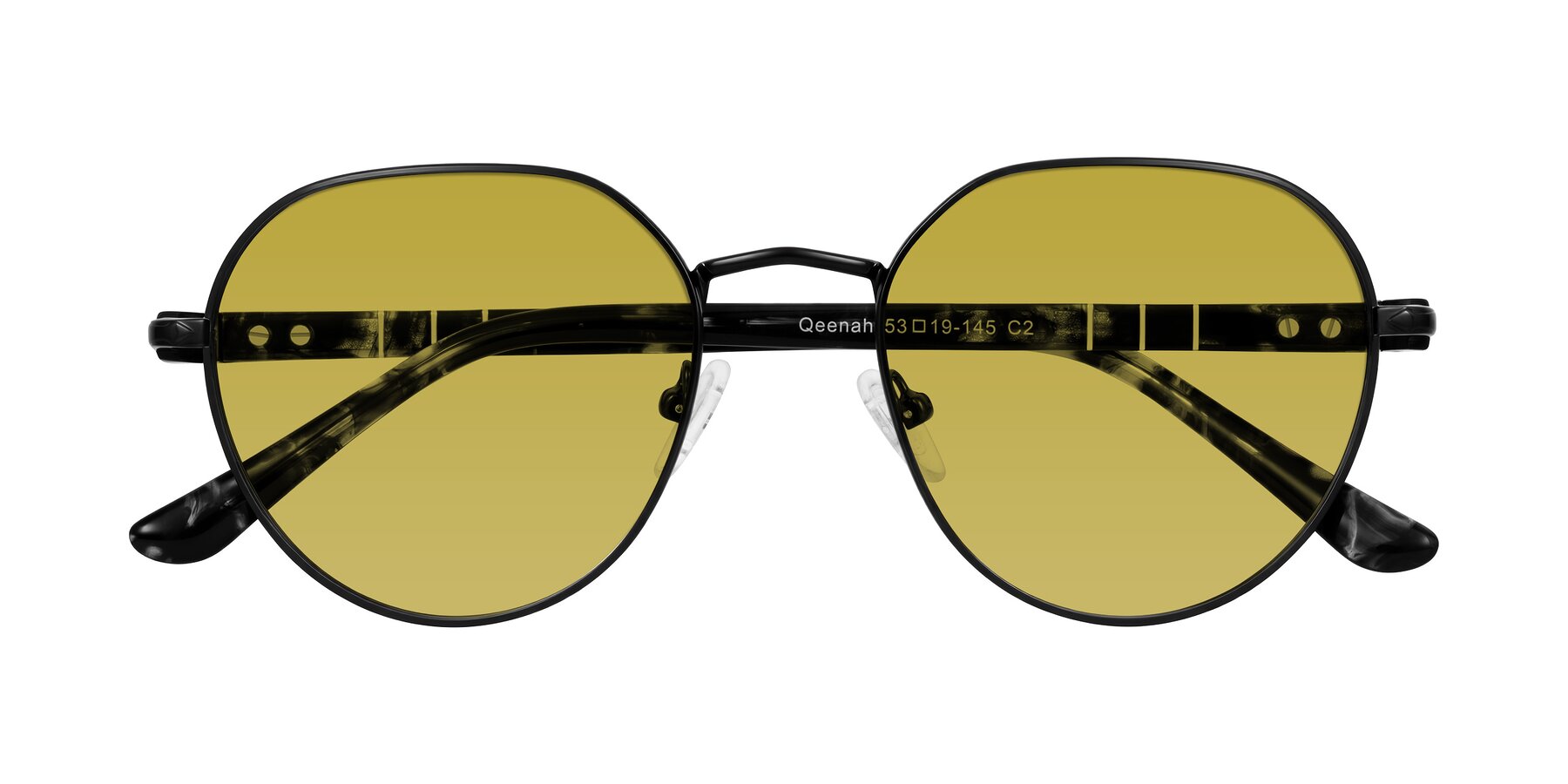 Folded Front of Qeenah in Black with Champagne Tinted Lenses