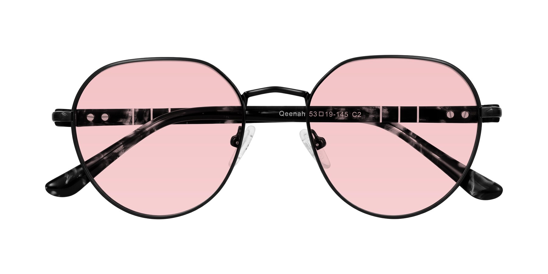 Folded Front of Qeenah in Black with Light Garnet Tinted Lenses