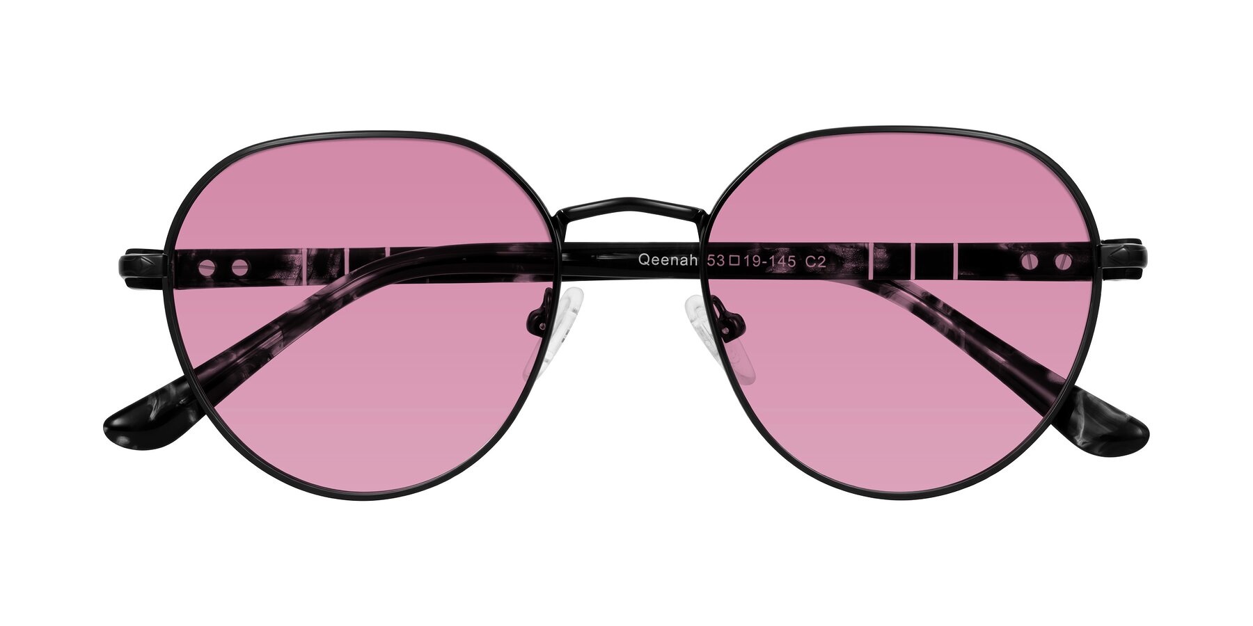 Folded Front of Qeenah in Black with Medium Wine Tinted Lenses