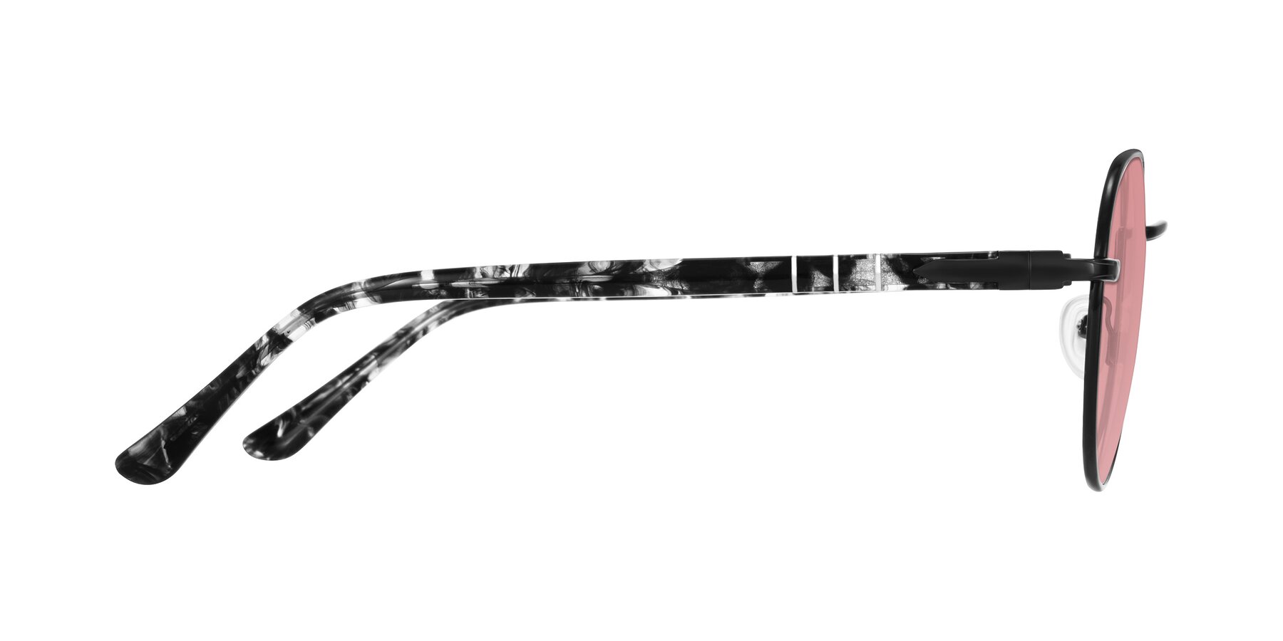 Side of Qeenah in Black with Medium Garnet Tinted Lenses