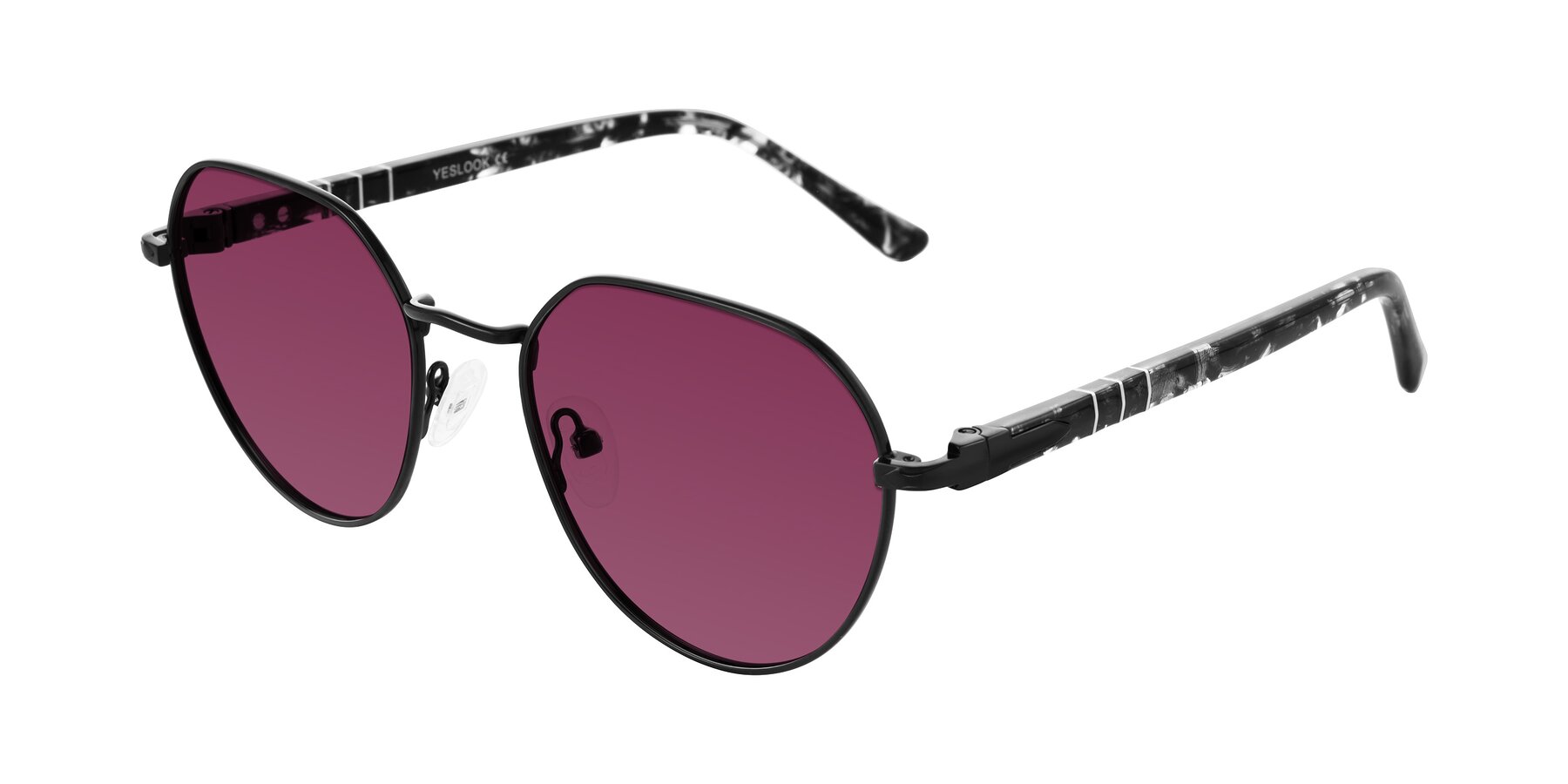 Angle of Qeenah in Black with Wine Tinted Lenses