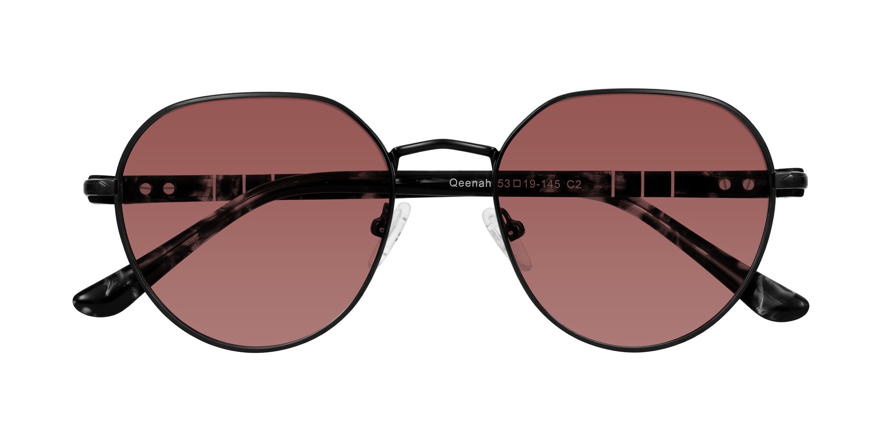 Folded Front of Qeenah in Black with Garnet Tinted Lenses