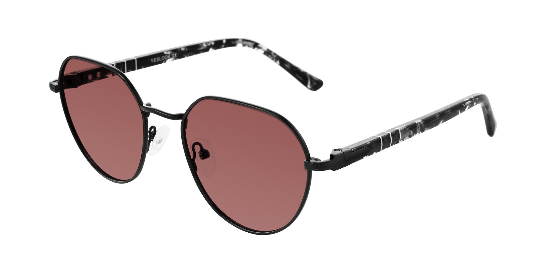 Angle of Qeenah in Black with Garnet Tinted Lenses