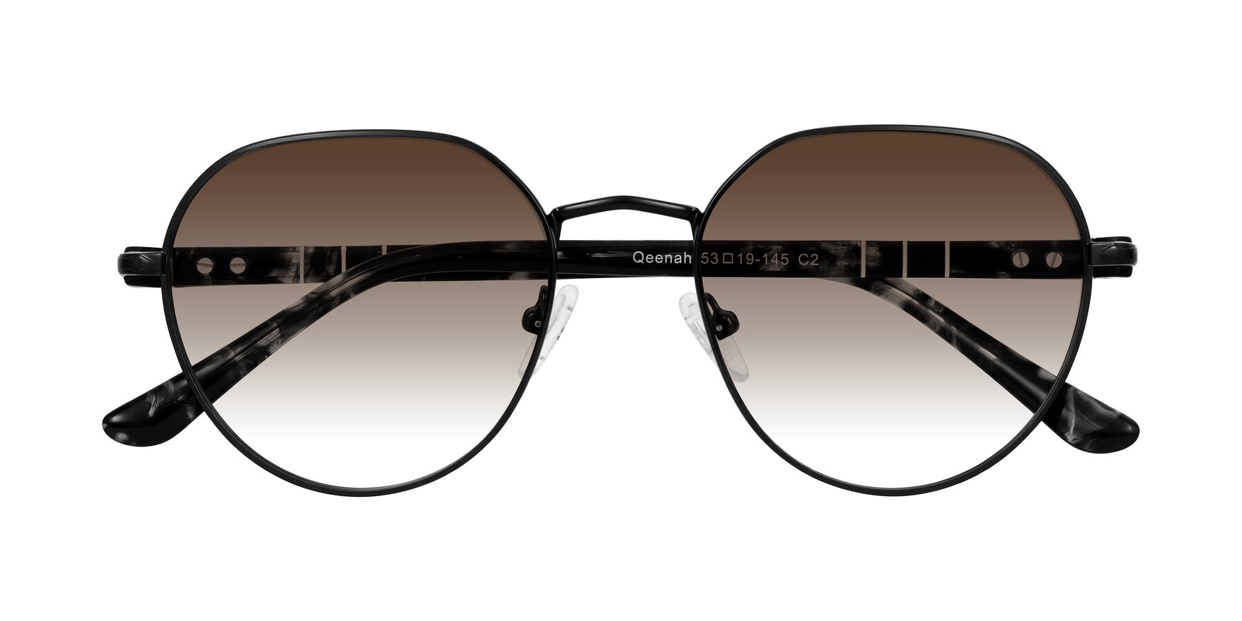 Folded Front of Qeenah in Black with Brown Gradient Lenses