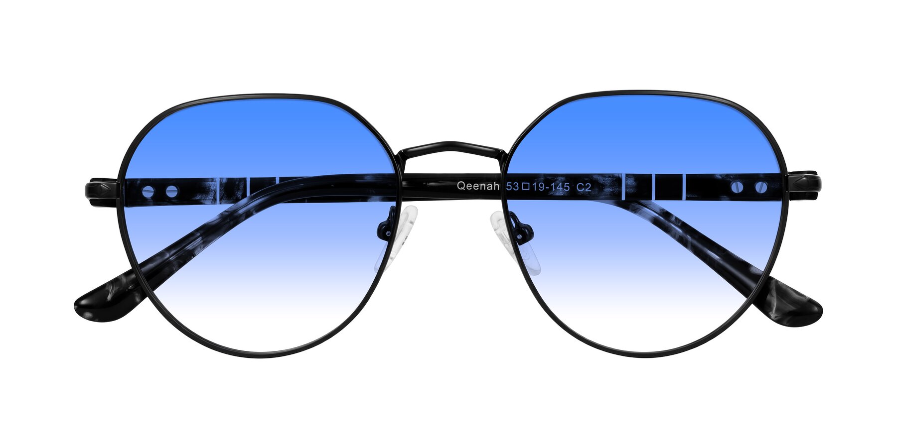Folded Front of Qeenah in Black with Blue Gradient Lenses
