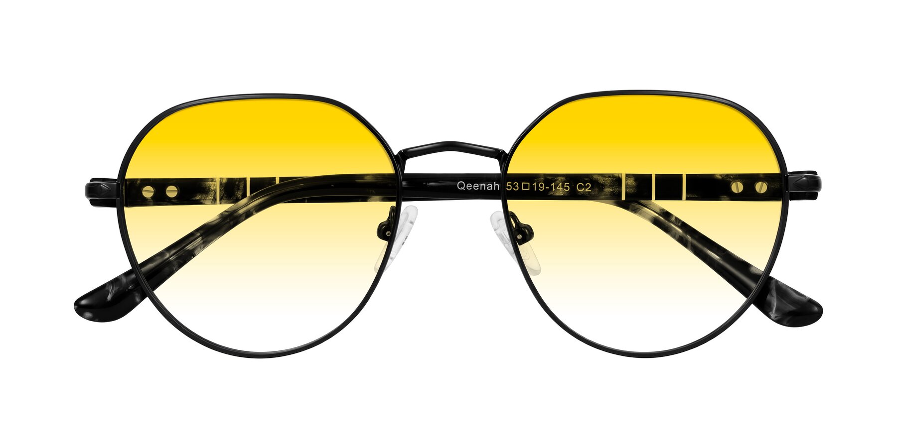 Folded Front of Qeenah in Black with Yellow Gradient Lenses