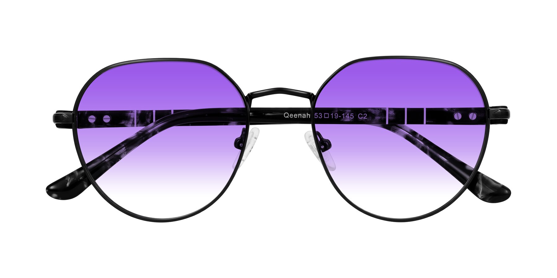 Folded Front of Qeenah in Black with Purple Gradient Lenses