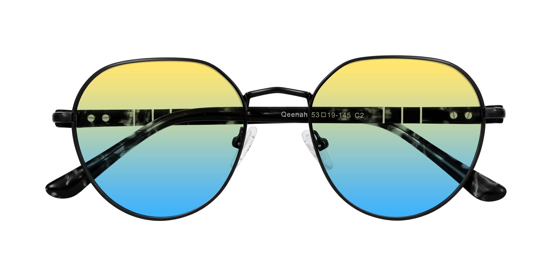 Folded Front of Qeenah in Black with Yellow / Blue Gradient Lenses
