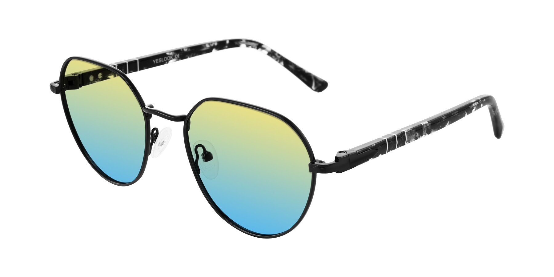Angle of Qeenah in Black with Yellow / Blue Gradient Lenses