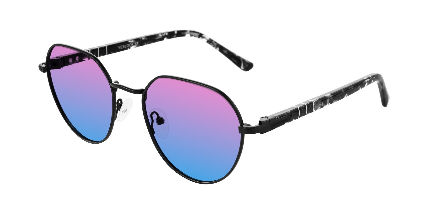 Angle of Qeenah in Black with Pink / Blue Gradient Lenses