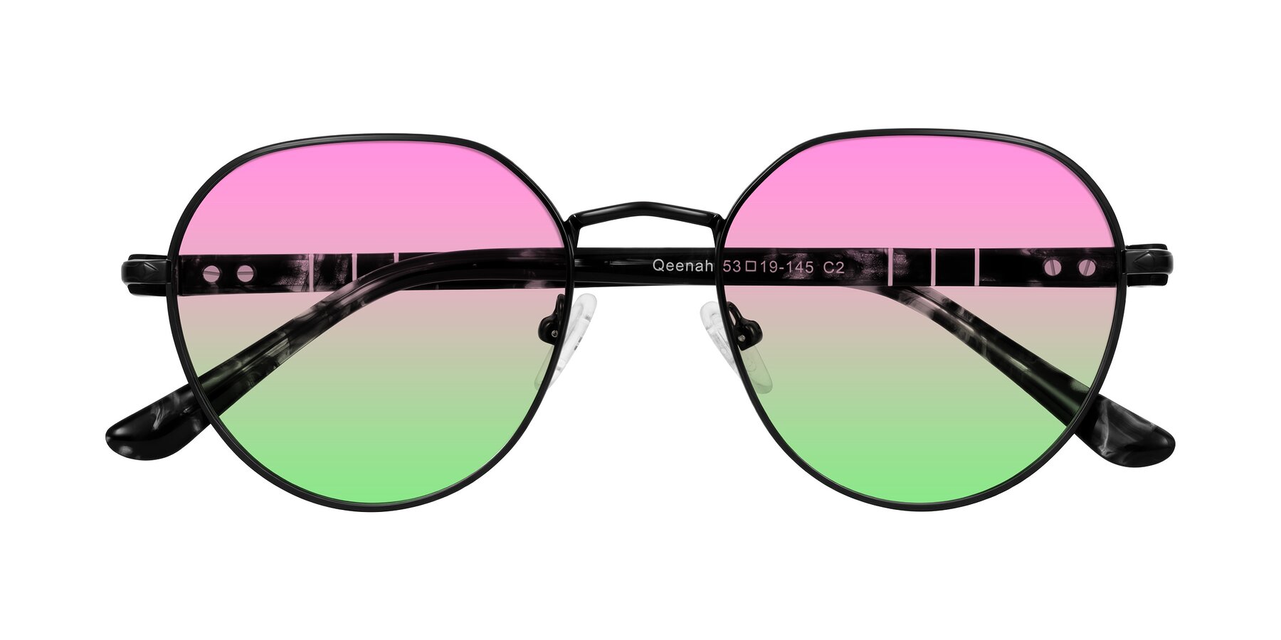 Folded Front of Qeenah in Black with Pink / Green Gradient Lenses