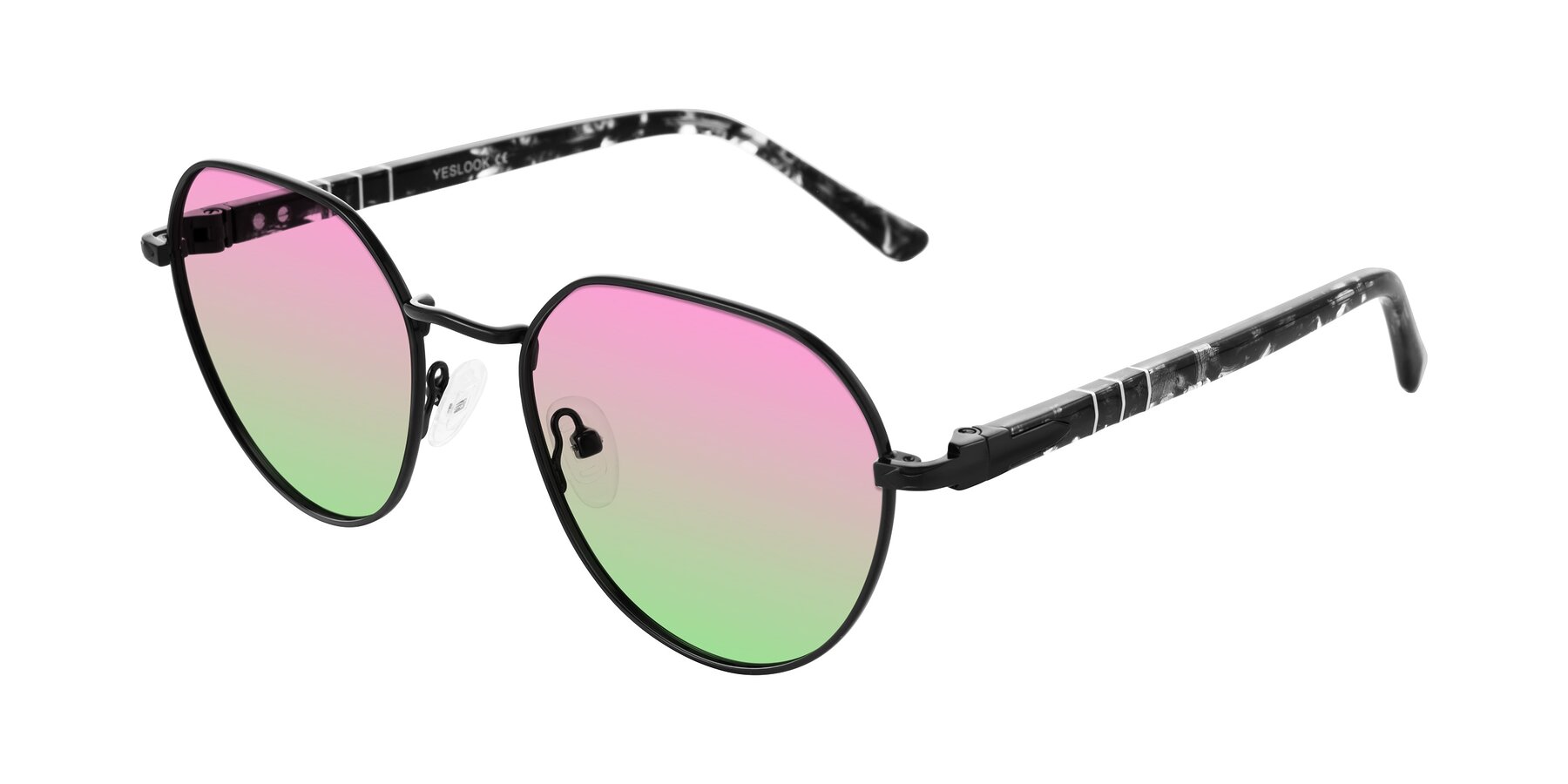 Angle of Qeenah in Black with Pink / Green Gradient Lenses