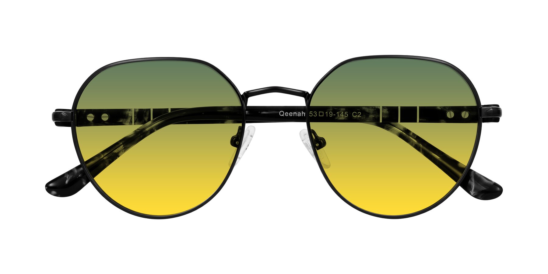 Folded Front of Qeenah in Black with Green / Yellow Gradient Lenses