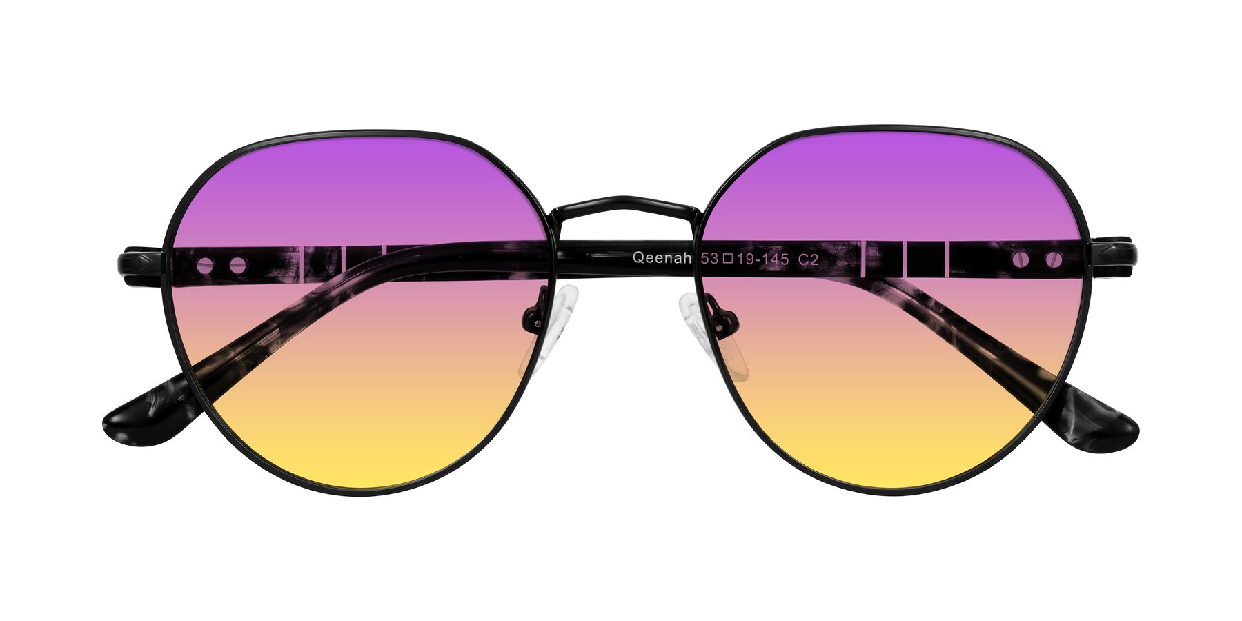 Folded Front of Qeenah in Black with Purple / Yellow Gradient Lenses