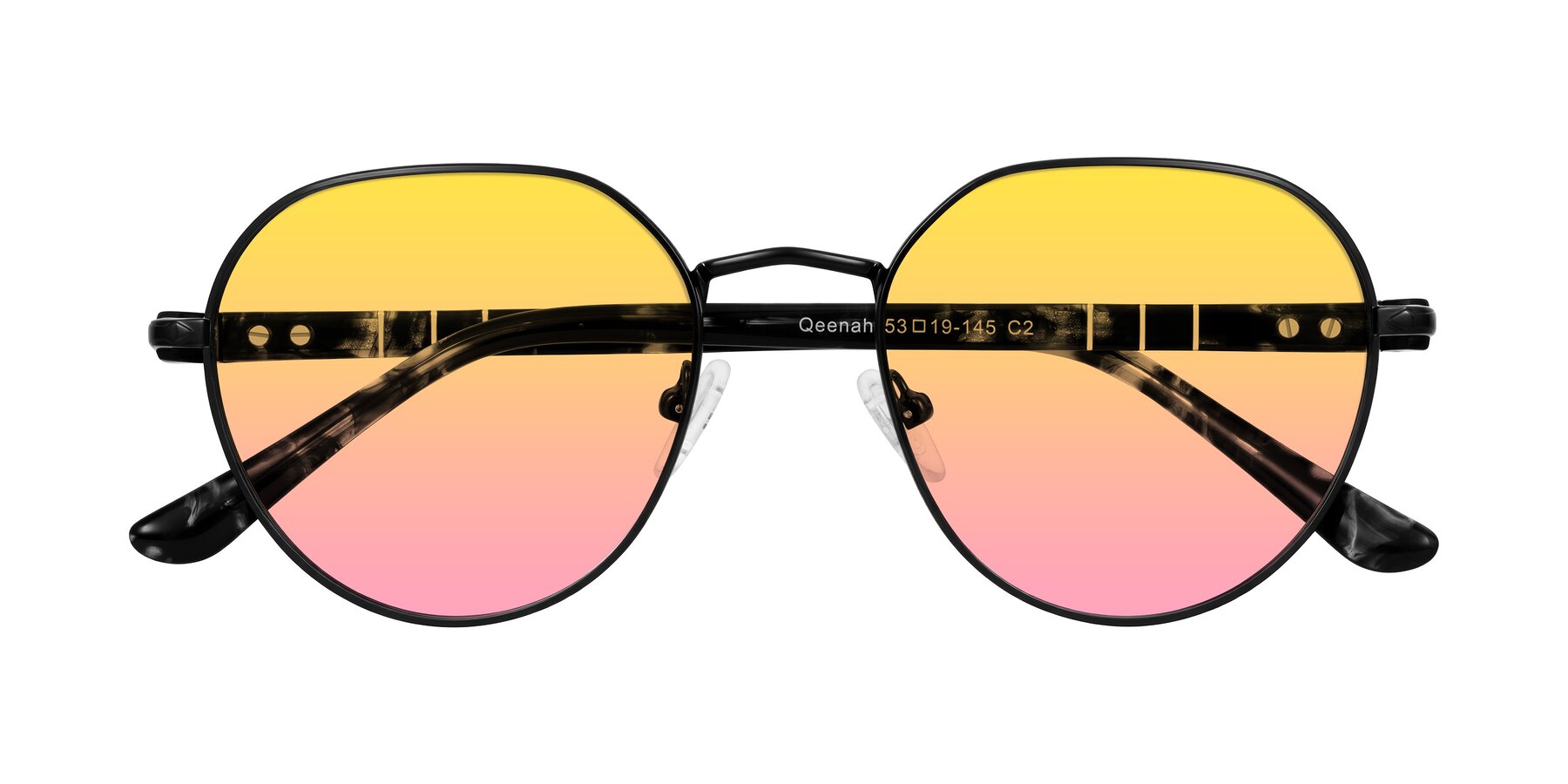 Folded Front of Qeenah in Black with Yellow / Pink Gradient Lenses