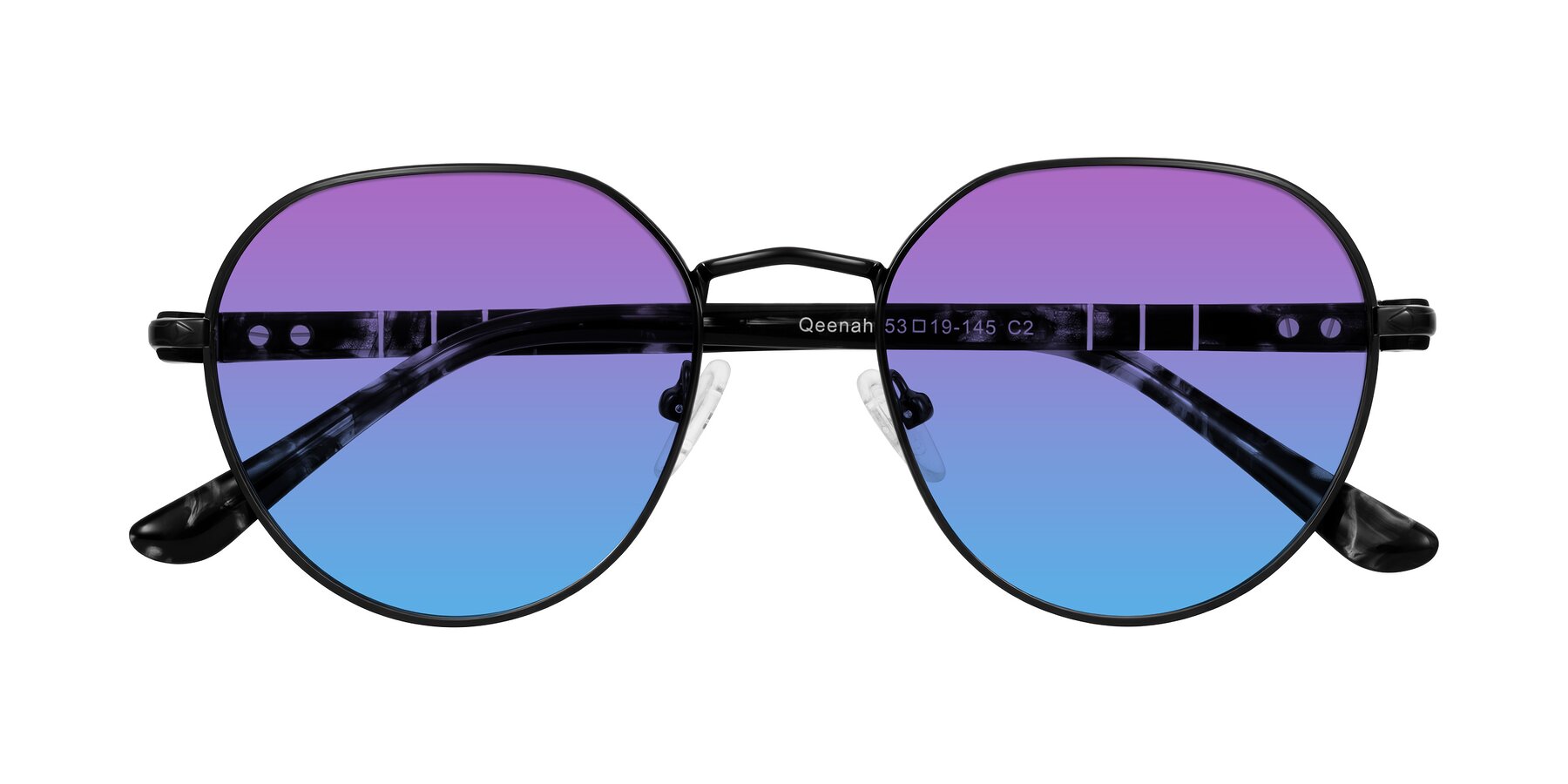 Folded Front of Qeenah in Black with Purple / Blue Gradient Lenses