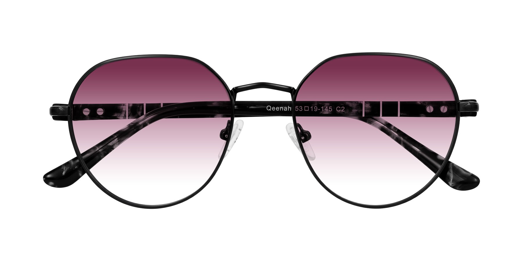 Folded Front of Qeenah in Black with Wine Gradient Lenses