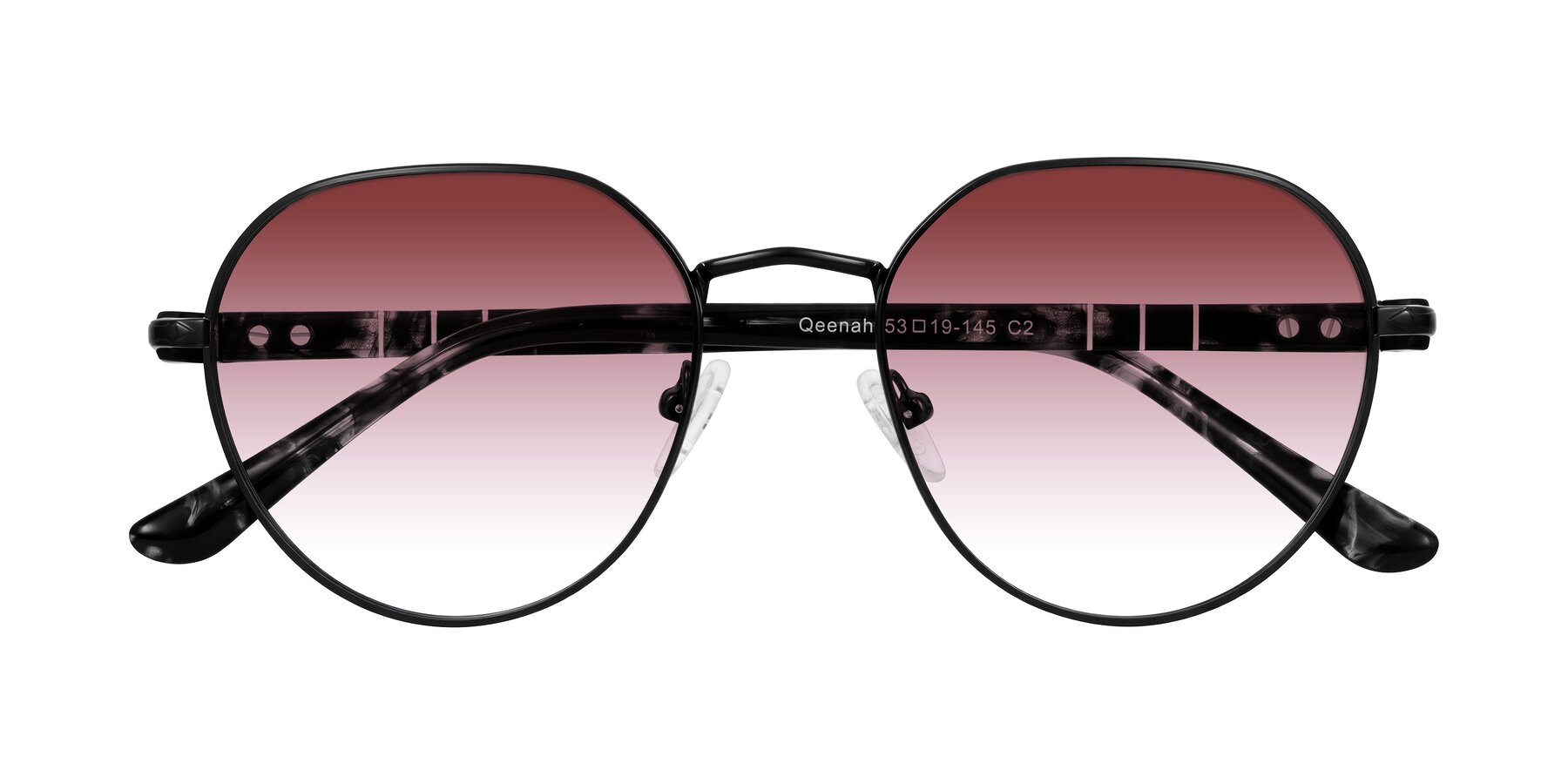 Folded Front of Qeenah in Black with Garnet Gradient Lenses