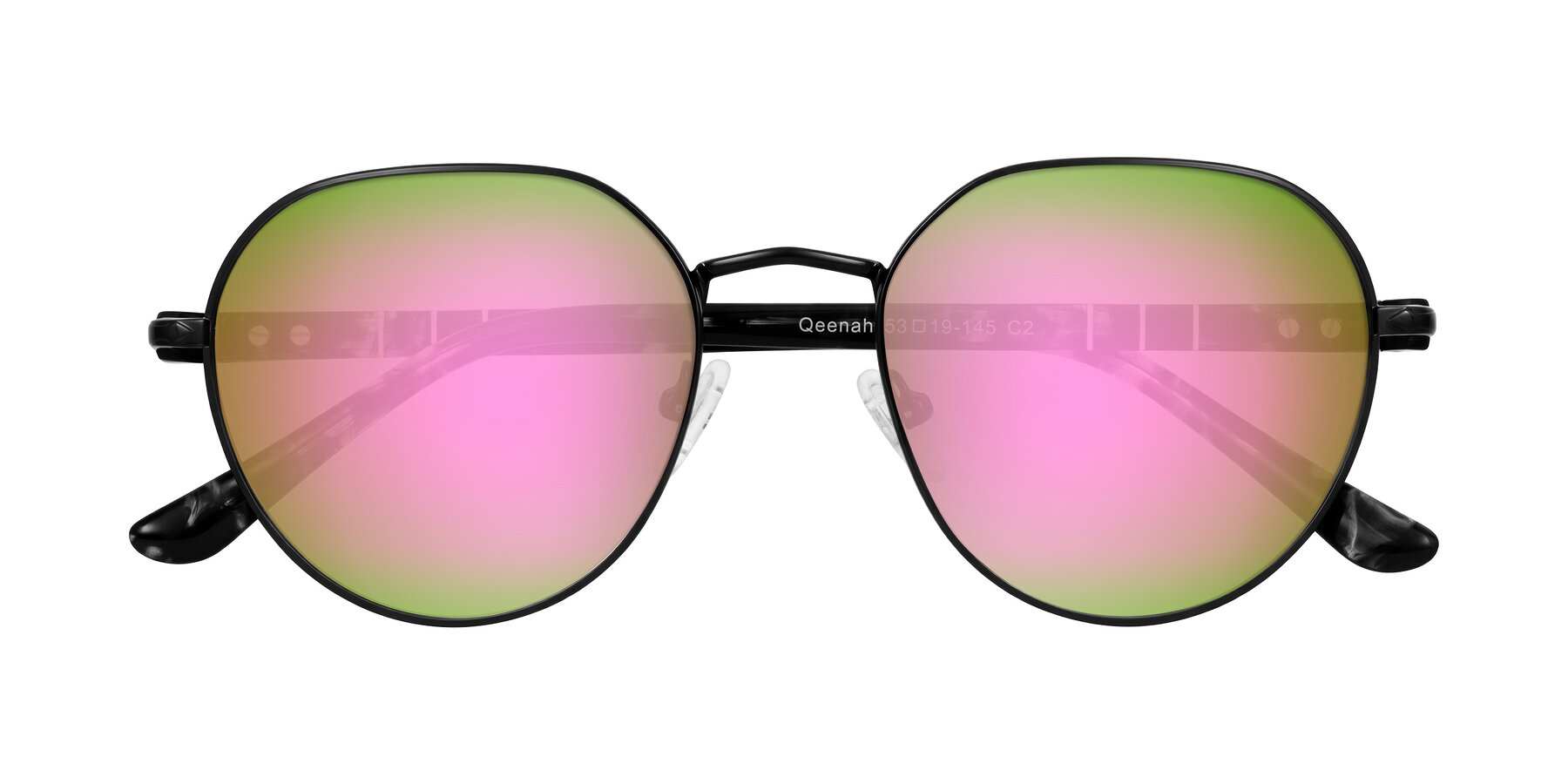 Folded Front of Qeenah in Black with Pink Mirrored Lenses