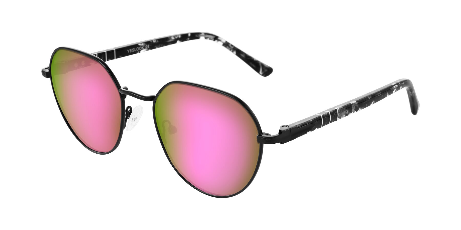 Angle of Qeenah in Black with Pink Mirrored Lenses