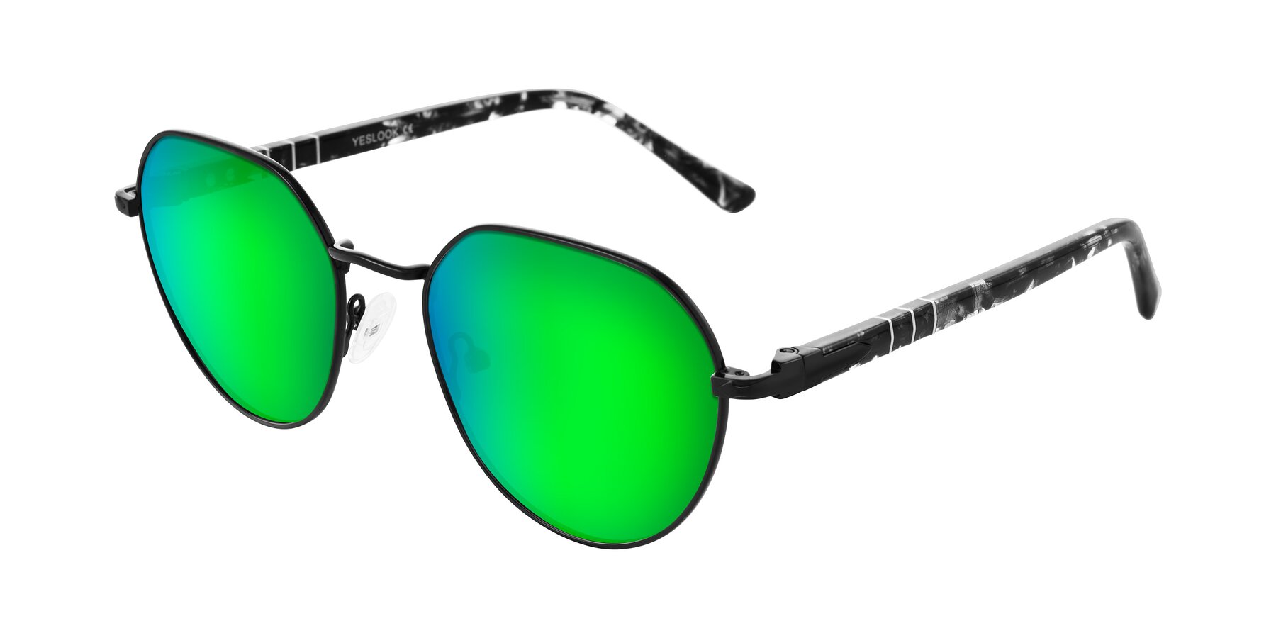 Angle of Qeenah in Black with Green Mirrored Lenses