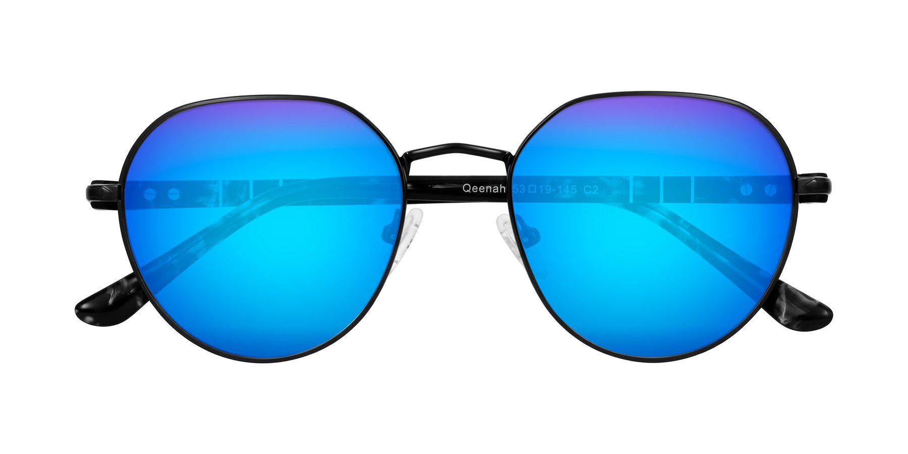 Folded Front of Qeenah in Black with Blue Mirrored Lenses