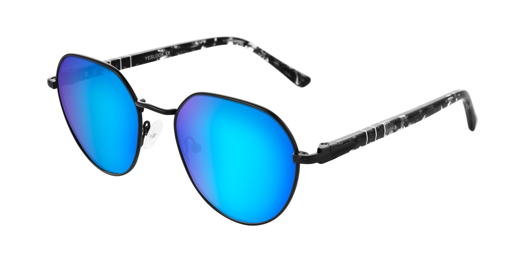Angle of Qeenah in Black with Blue Mirrored Lenses